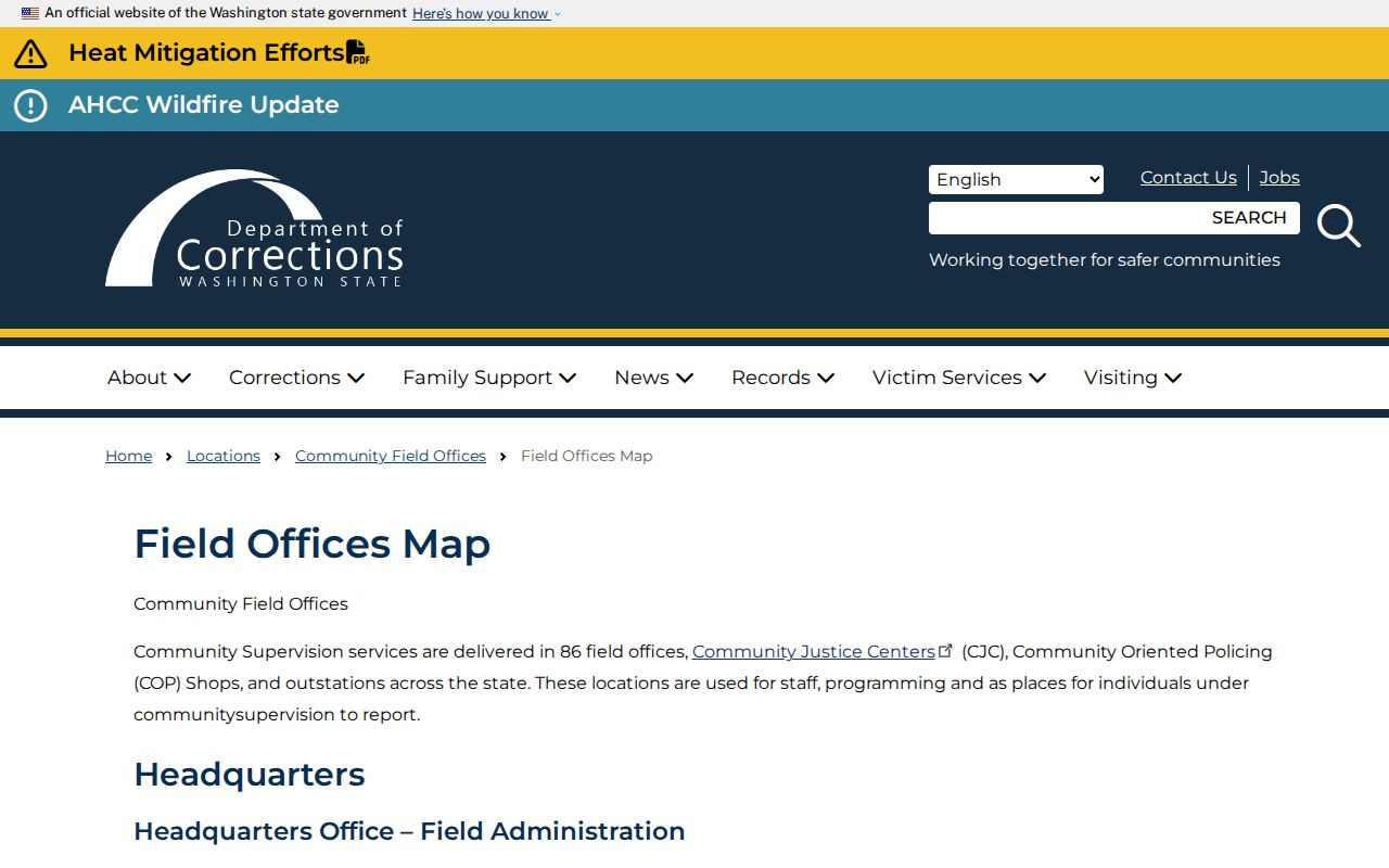Washington DOC community supervision field office directory near Douglas County