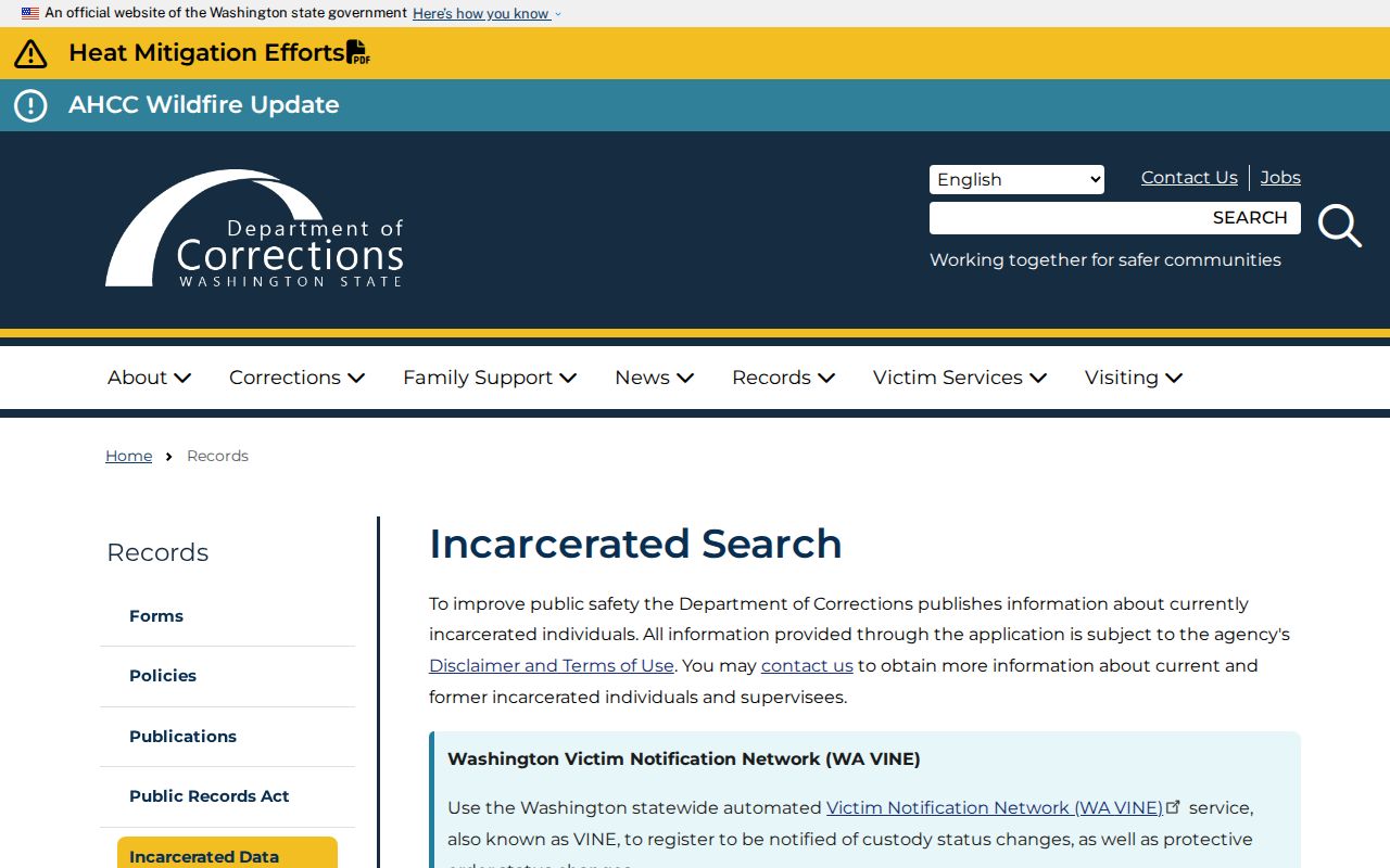 Washington DOC search for a person transferred from Douglas County custody