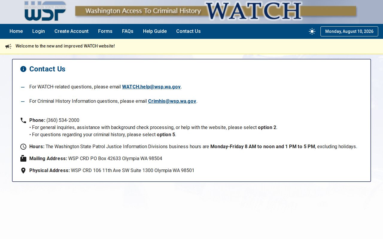 Douglas County criminal history correction contact with WSP