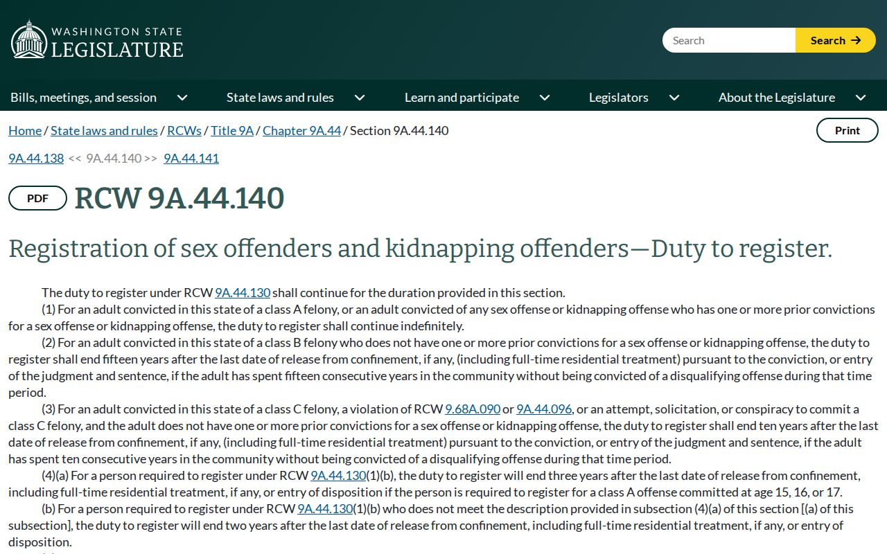 Washington registration duration law for Douglas County sex offender records